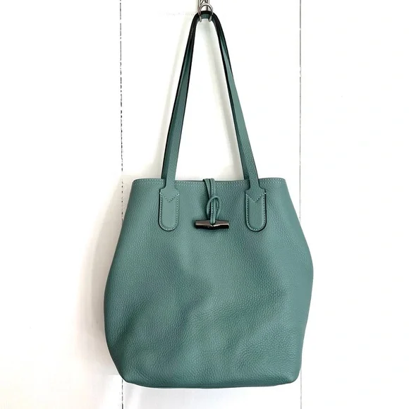 Longchamp Roseau Essential Grained Leather Sage Green Cuir Shoulder Tote Bag - Picture 1 of 9